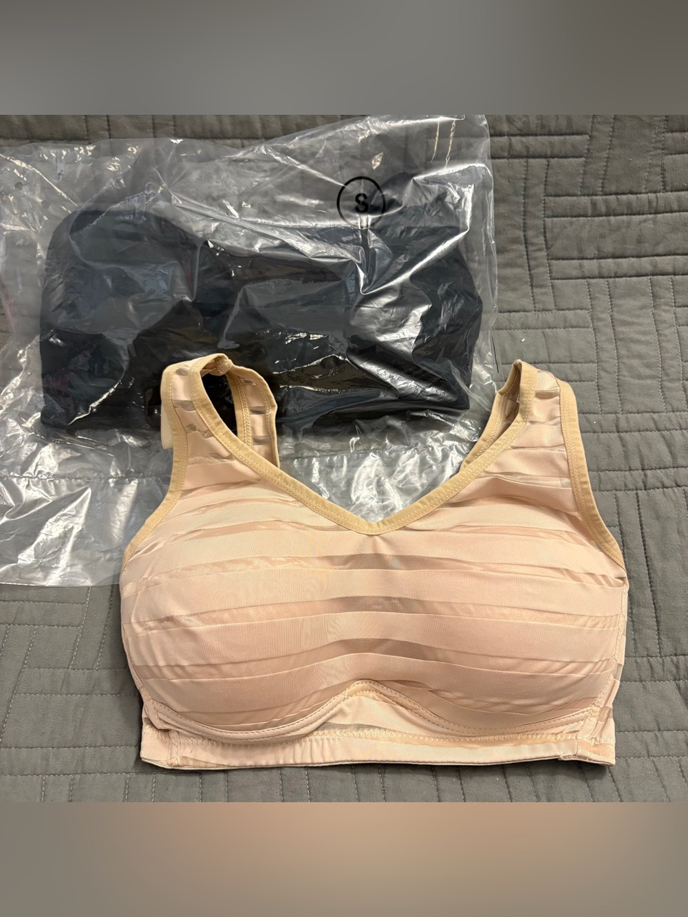 Rhonda Shear Striped Mesh Molded Cup Bra Nude/Black - Set of 2 Size Small 4108